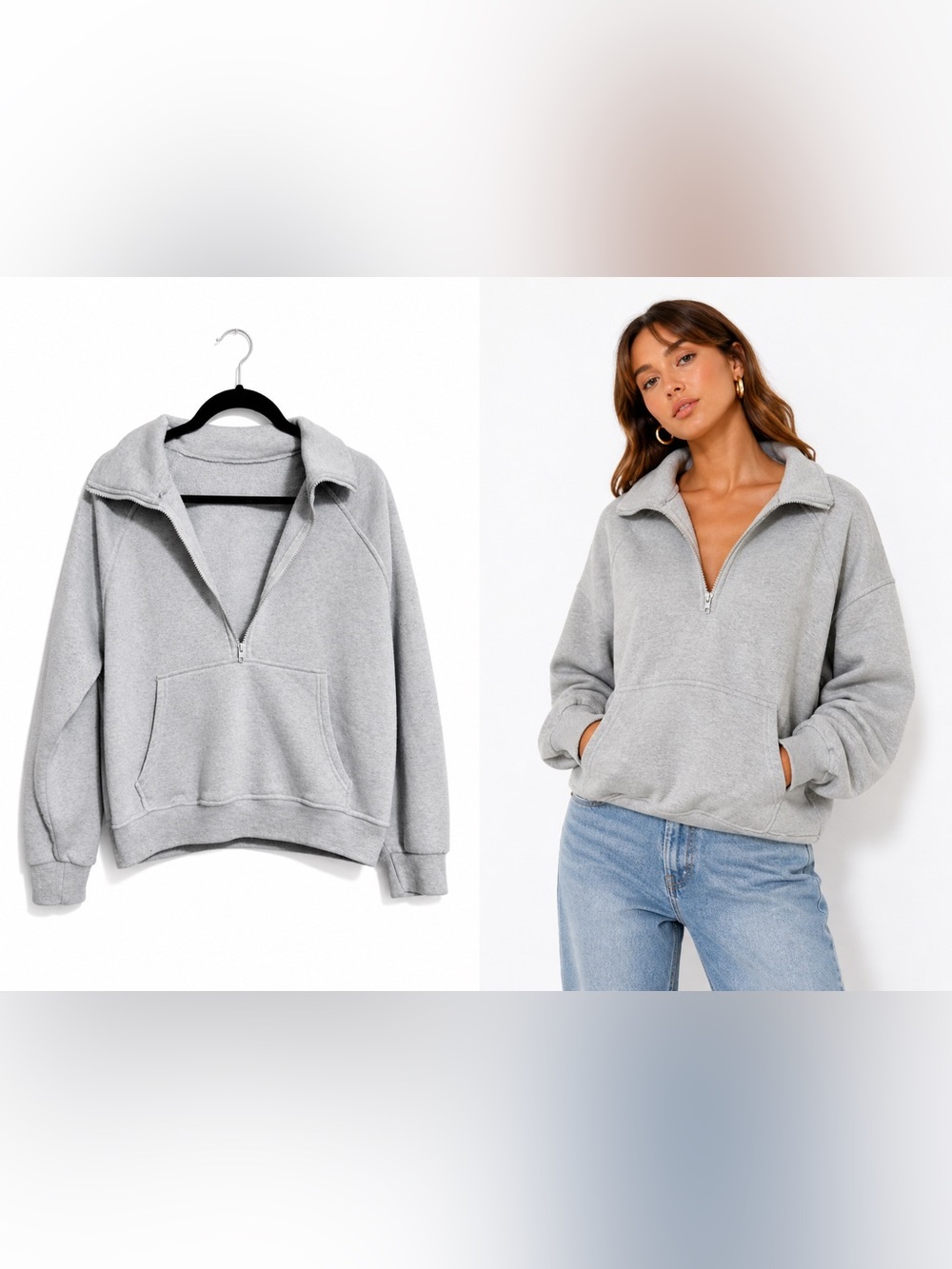SHEIN Light Gray Half-Zip Pullover Hoodie